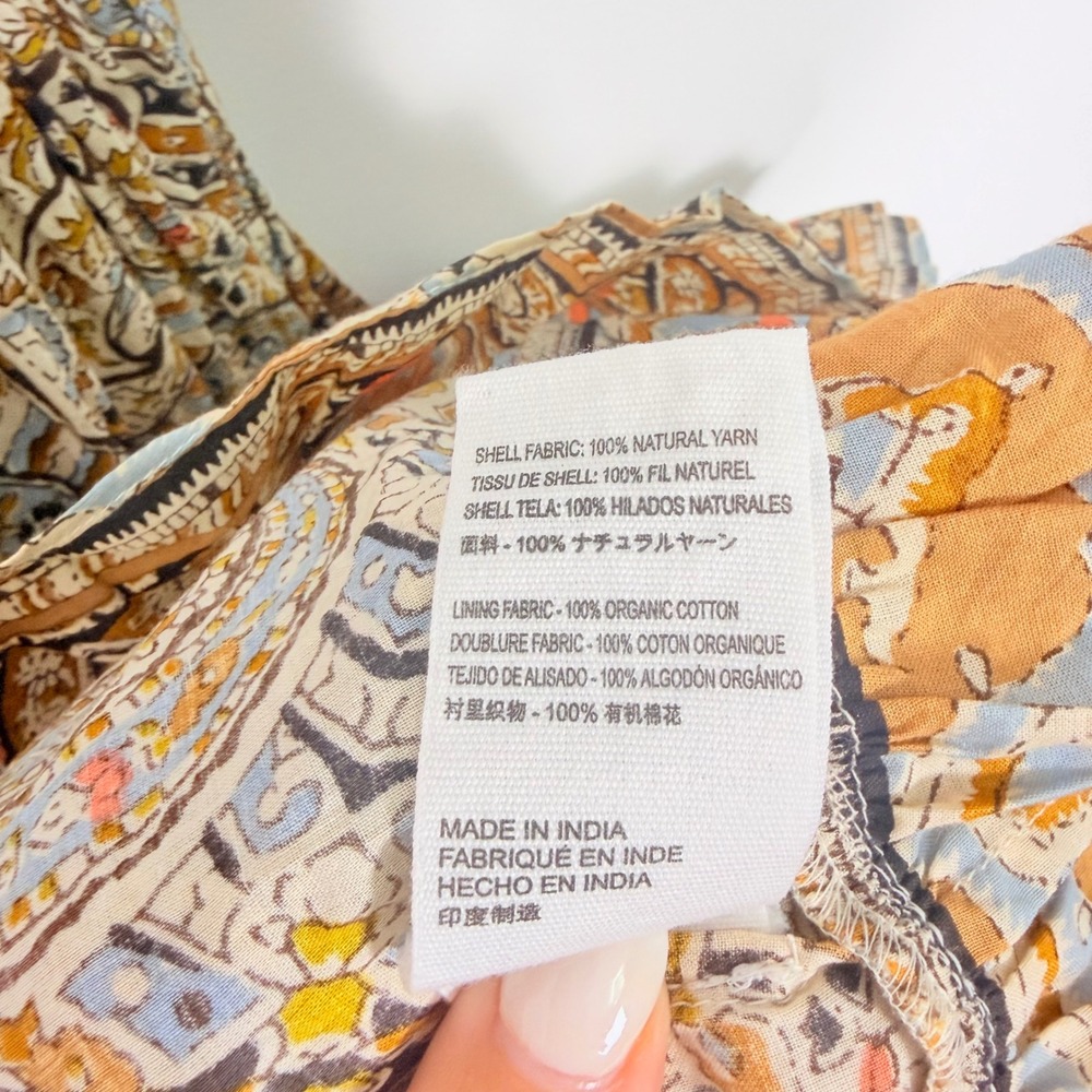 Cleobella Rosalie Midi Dress S Paisley Tiered Smocked Boho Organic Cotton Brown - Picture 9 of 9